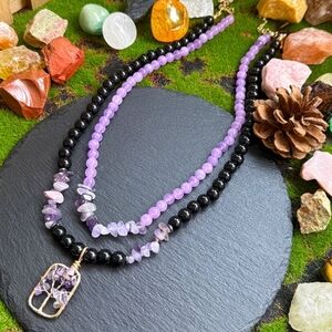 Elegant Purple and Black Beaded Necklace